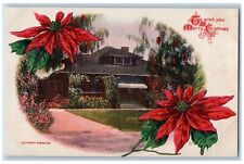 Christmas Postcard Poinsettia Flowers California Bungalow Embossed c1910's picture