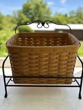 Longaberger Newspaper Basket With Wrought Iron Stand NO Protector picture