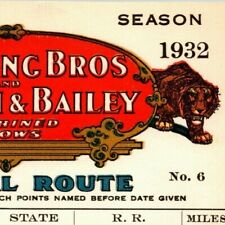 Scarce 1932 Ringling Bros. B&B Circus Route Card Michigan Indiana Iowa Illinois picture