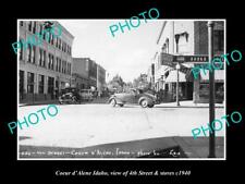 OLD 8x6 HISTORIC PHOTO OF COEUR d'ALENE IDAHO 4th STREET & STORES 1940 picture