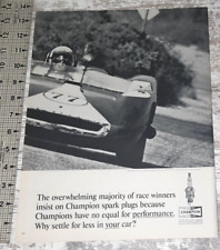 1964 Champion Vintage Print Ad Spark Plugs Race Car Road Course Open Cockpit B&W picture