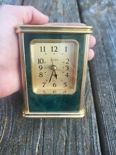 Vintage Linden Quartz Brass Green Marble Design Alarm Clock picture