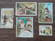 LOT OF 5 ANTIQUE TRADING CARDS WOOLSON SPICE TOLEDO LION COFFEE XMAS, SUMMER picture