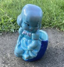 Vintage Girl Blue Ceramic Planter Pot picture