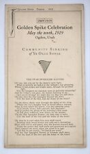 Rare Print~ 1919 Golden Spike Celebration~ Ogden, Utah~ Community Singing Book picture