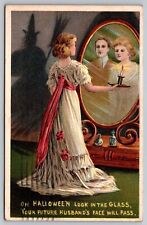 Postcard Halloween Look into The Glass Future Husband Will Pass Witch Shadow picture