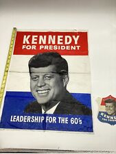 KENNEDY FOR PRESIDENT LEADERSHIP FOR THE 60'S ORIGINAL VTG CAMPAIGN POSTER JFK picture