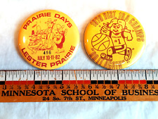 Vintage LESTER PRAIRIE Minnesota Pinback Buttons Lot of 2 PRAIRIE DAYS GIRLS BB picture