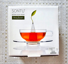 Tea Forte Tea Cup Sontu Artisan Handblown Glass w/ Large Saucer - NIB picture