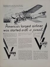 1935 Venus Velvet Pencils Fortune Magazine Print Ad Pan American Airlines Plane picture