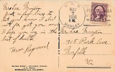 USS Manley Navy Cover Destroyer DD-94 Barranquilla Colombia Vtg Postcard D14 picture