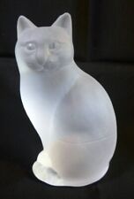 Vintage NYBRO SITTING CAT FIGURINE Made In Sweden 1985 Frosted Art Glass 5.5
