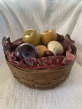 Longaberger Basket w both Liners  10” X 4.25” Signed & 84 & 10 1/2 Wooden Apples picture