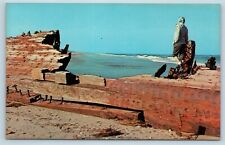 Postcard NC Wreck Schooner Laura Barnes Outer Banks OBX c1960s Bodie Island N8 picture