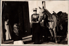 Antique Photo Pretty Woman in Dress / Hat with Her Horse c1910s picture