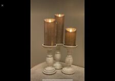 Candlestick Whitewashed Turned Wood Wooden CANDLE Holder Candlestick picture