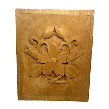 VTG Hand Carved Relief Carving Wood Floral Plaque Swiss Style Flower picture