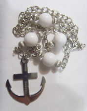 vintage nautical silver tone metal Anchor pendant Asymmetrical necklace 53024 picture