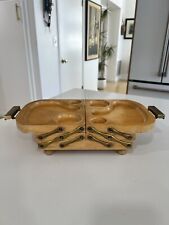 Vintage 1950's Karoff Wood Footed 3-Tier Expandable Buffet Serving Tray (SIGNED) picture