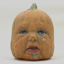 Vintage Anthropomorphic Crying Baby Face Pumpkin Head Concrete 5