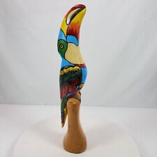 Vintage 1993 Hand Carved Toucan Bird Figurine Wood 16 Inch picture