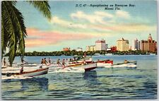 Miami Florida FL, 1950 Aquaplaning on Biscayne Bay, Boating, Vintage Postcard picture