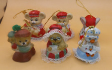 JASCO CARING CRITTER CHIMERS Bisque Porcelain Bell Ornaments Lot of 6 picture