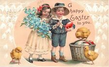 Vintage Postcard 1913 A Happy Easter For You Boy & Girl Egg Hunt Greetings Wish picture