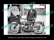 OLD 8x6 HISTORIC PHOTO OF WASHINGTON DC HENDERSON POLICE MOTORCYCLE c1922 picture