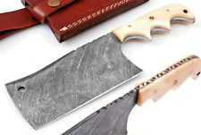 Handmade Cleaver Knife - Custom Damascus Steel Chef Knife W/Sheath Bone Handle picture