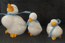 VTG Set 3 Ceramic Ducks/Geese Blue Ribbon  Shelf Sitters Country Kitchen Decor picture