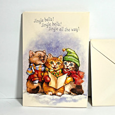 Vintage Hallmark Jingle Bells Cats Christmas Cards set of 7 picture