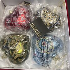 NEW Joan Rivers 4 Russian Faberge Inspired Glass Heart Ornaments 2016 NIB picture