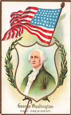 VINTAGE WASHINGTON BIRTHDAY PATRIOTIC POSTCARD PORTRAIT WITH FLAG 021422  picture