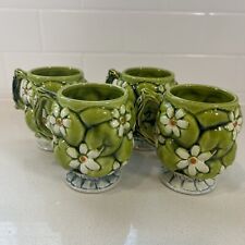Vintage 1967 Inarco Green Apple Daisy Coffee Tea Mugs Cups 10oz SET OF 4 picture