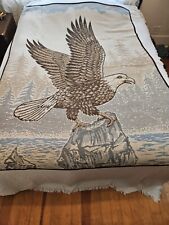 Vtg San Marcos Bald Eagle Blanket Reversible Beautiful River Rock Scene 73x52  picture