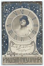 1906 New Year Germany Woman In Clock Milwaukee Wisconsin WI Antique Postcard picture