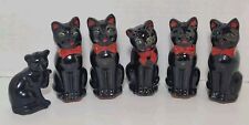 Lot Of 7 Vintage Black Cat Salt & Pepper Shakers Shafford Redware Halloween picture