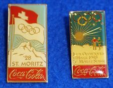 VTG Coca Cola St Moritz 1928 & 1948 Olympics 1983 Commemorative Pinbacks, New picture