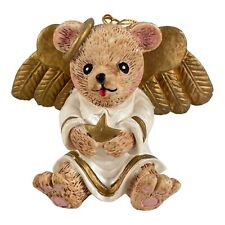 Vintage Teddy Bear Angel Gold Wings Star Claire's 1996 Christmas Ornament picture