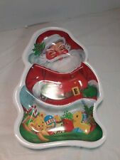 Vintage Plastic 3-Section Christmas Santa Tray / Dish - 13.5