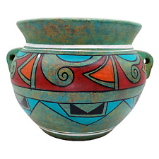 Terracotta Clay Pottery Planter Turquoise Green Mexican Flower Pot Large 16