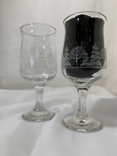 18 Vtg Christmas Wine Goblets Winter White Trees Frosted Gold Rim Libbey Glasses picture