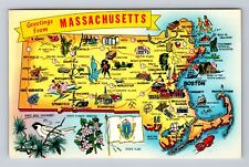 MA-Massachusetts, Scenic Map Greetings, Points of Interest Vintage Postcard picture
