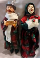 Carolers Figurines,Set Of 2, Green/Red/Plaid, Vintage  picture
