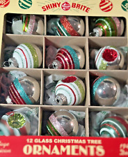 NEW SET OF 12 Shiny Brite Christopher Radko Indent GLASS Ornaments RETRO STRIPE picture