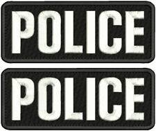 POLICE 2 EMBROIDERY PATCHES 3X8 '' VELCR@ ON BACK WHITE ON BLACK picture