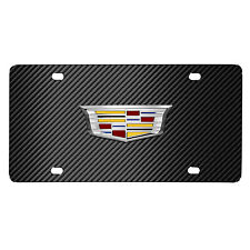 Cadillac Crest 3D Logo on Black Carbon Fiber Look Steel License Plate picture