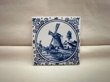 Vintage Delft Holland Blue and White Small Tile Windmill Scene picture