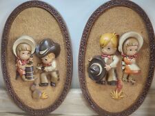 Collectible Burwood Plaques Cowboy & Cowgirl Set Made of Plastic 3D Homco picture